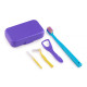 Orthodontic braces care kit with tongue scraper, purple